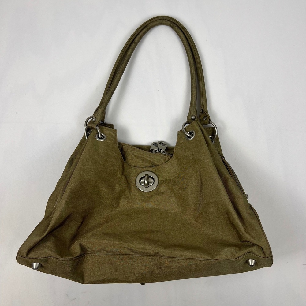 Baggallini Hobo Shoulder Bag Large Olive Green Nylon Good Travel Utility